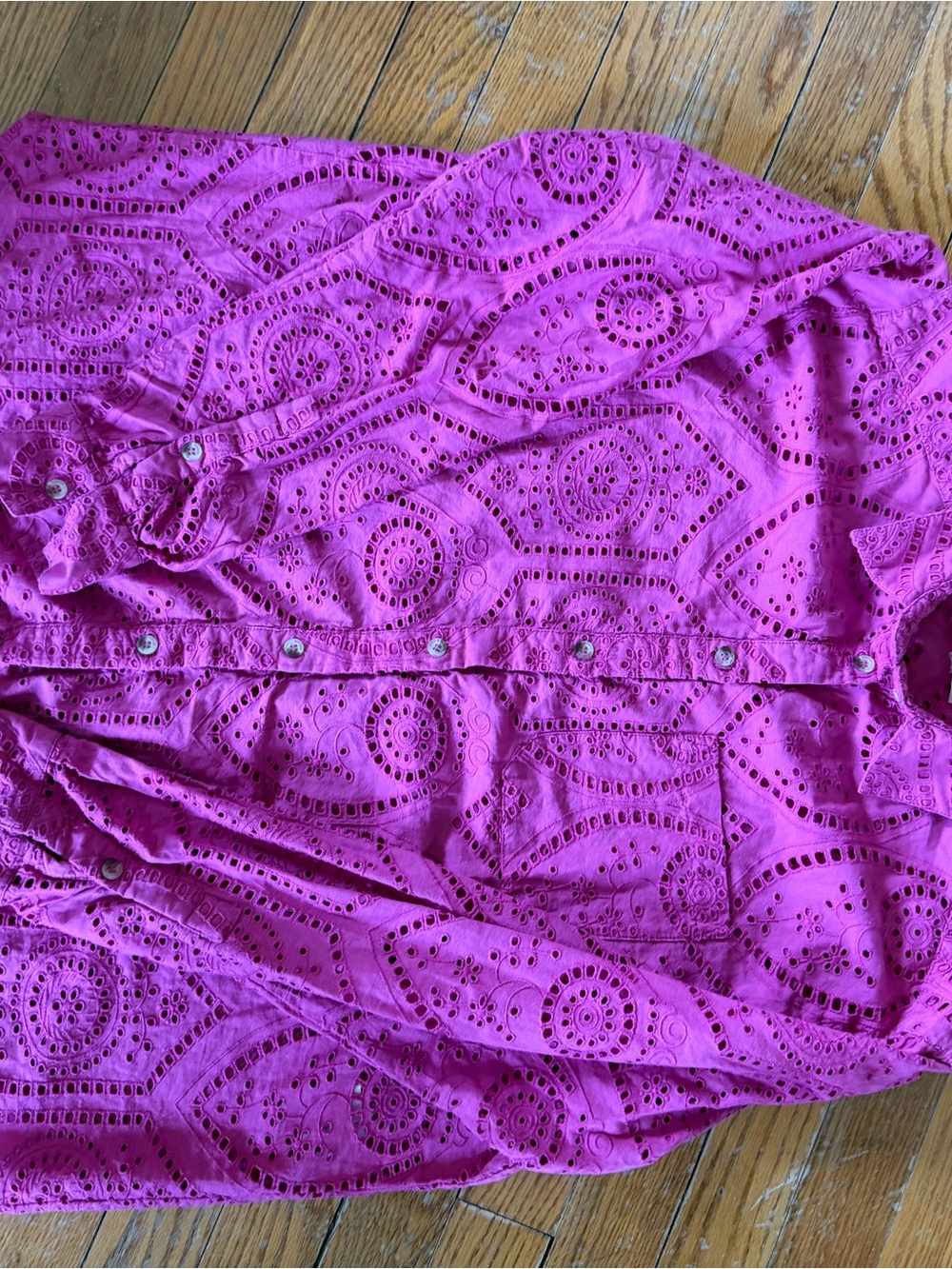 Sezane Eyelet Button-Front blouse in fuschia
